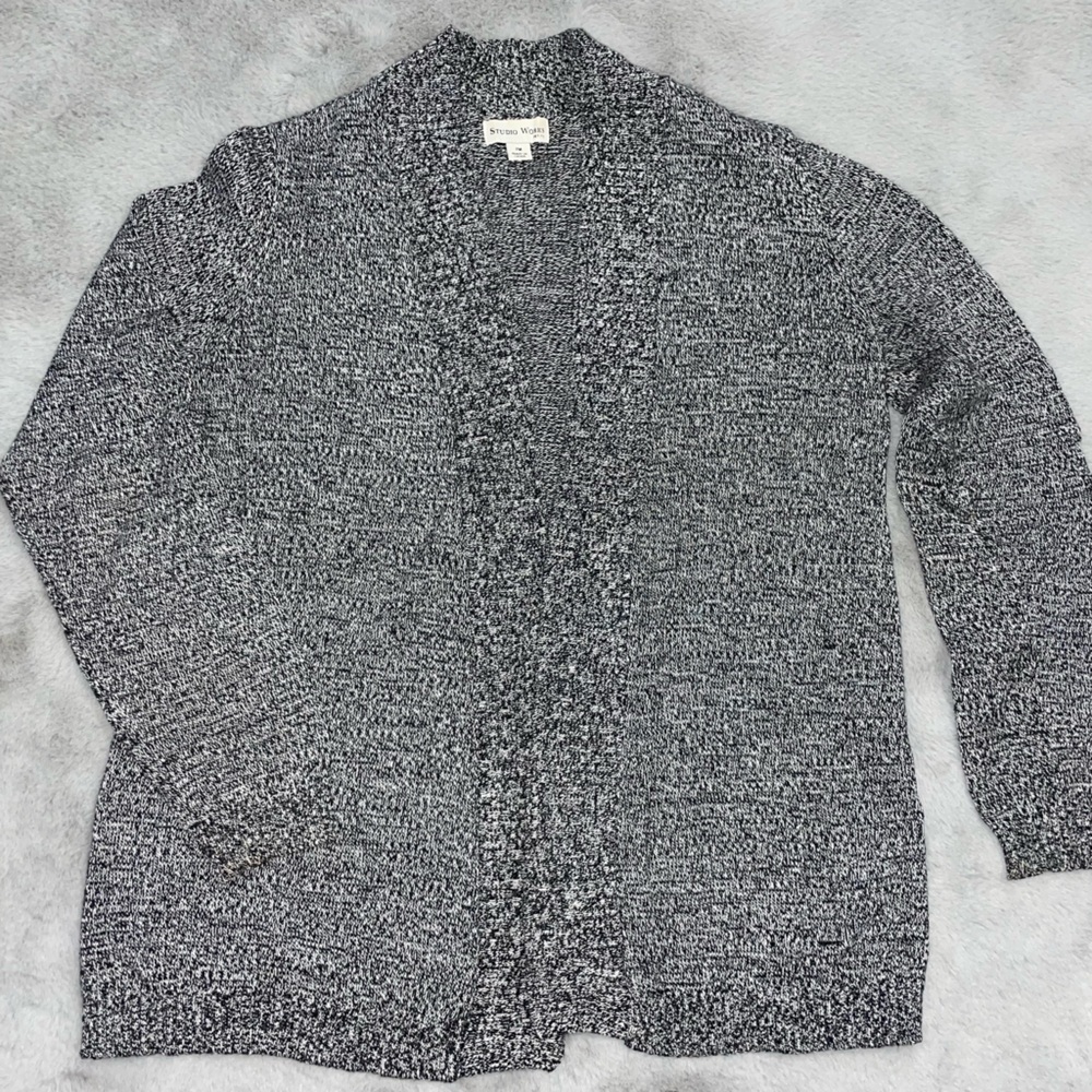 🐑Studio Works Petite Black & White Tweed Knit Cardigan